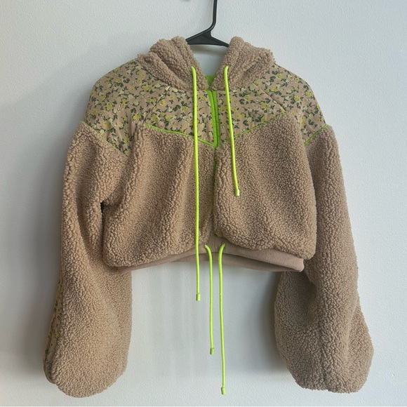 For Love And Lemons Tan and Green Teddy Jacket - Picture 2 of 5